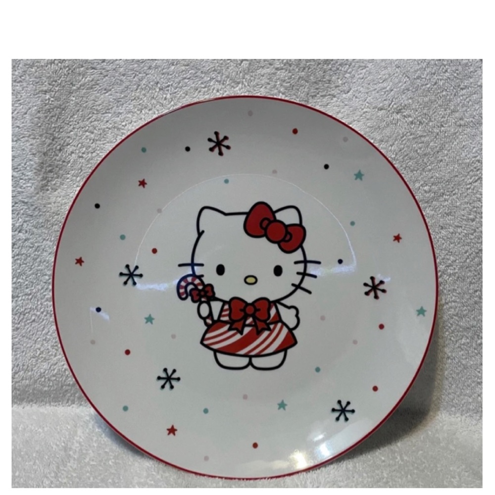NEW Hello Kitty Christmas Plate Peppermint Candy Cane